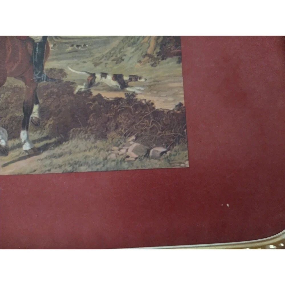 VTG Wood Serving Tray English Fox Hunt Scene Equestrian Hound Horse Pimpernel